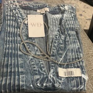 Whiskey darling country club pleated dark denim romper with rhinestones Large